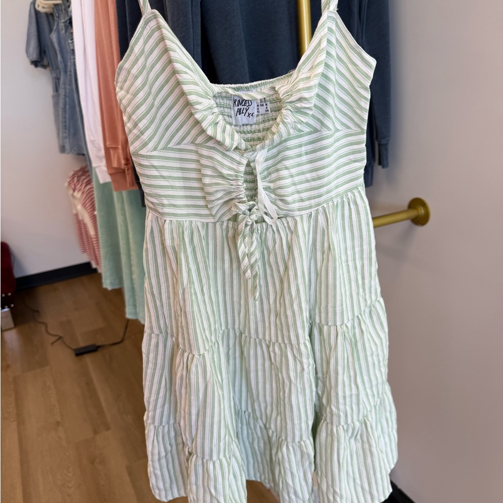 Princess Polly Green and White Striped Mini Dress